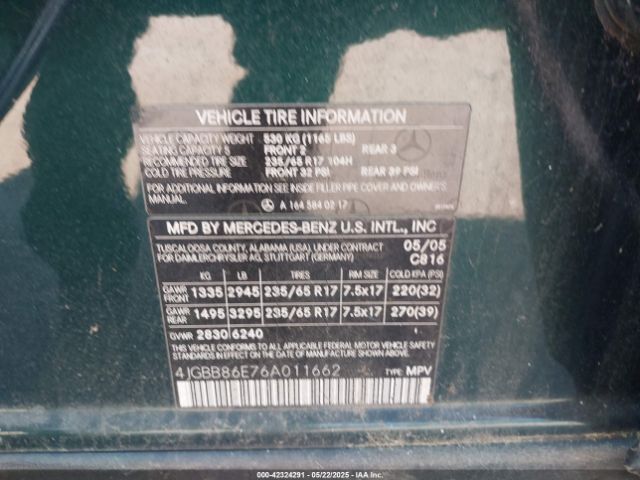 2006 MERCEDES-BENZ ML 350 4JGBB86E76A011662 Photo 8