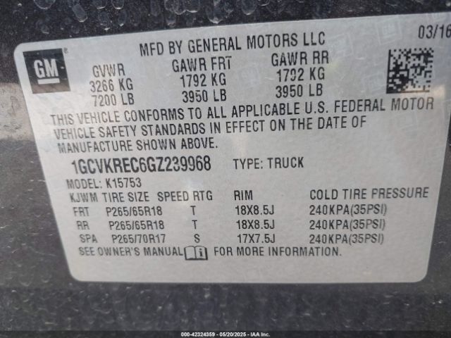 1GCVKREC6GZ239968 Chevrolet Silverado 1500 Lt