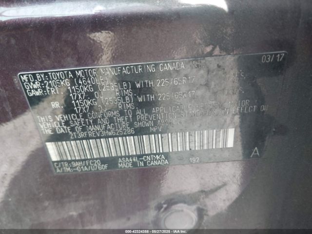 2T3RFREV3HW625286 Toyota Rav4 Xle