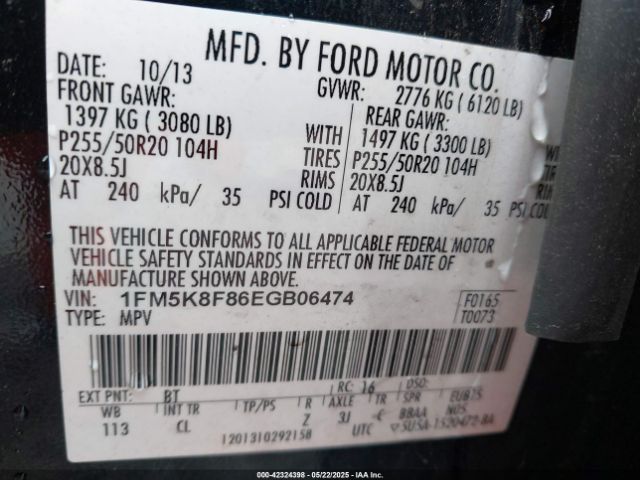 1FM5K8F86EGB06474 Ford Explorer Limited