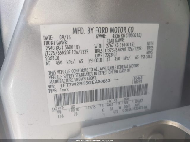 1FT7W2BT5GEA80683 Ford F-250 Lariat