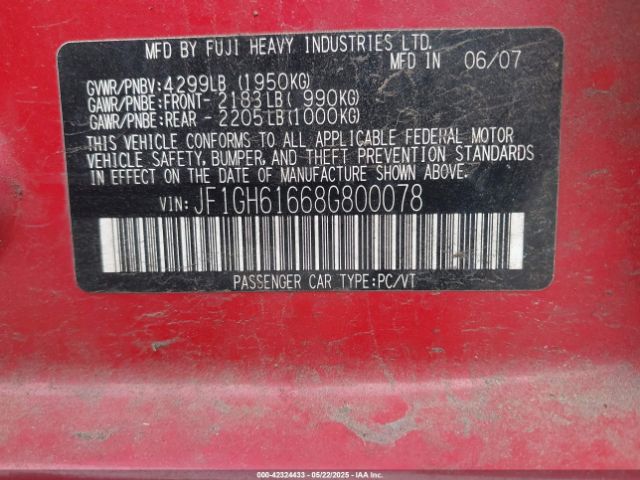 2008 SUBARU IMPREZA JF1GH61668G800078 Photo 8
