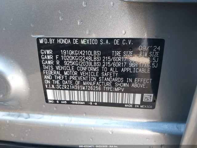 3CZRZ1H39SM726256 Honda k20z5