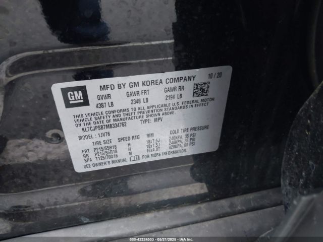 2021 CHEVROLET TRAX KL7CJPSB7MB334762 Photo 8