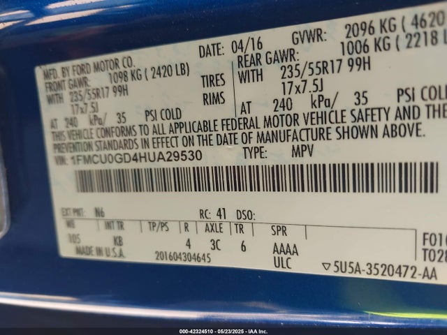 1FMCU0GD4HUA29530 Ford ESCAPE SE