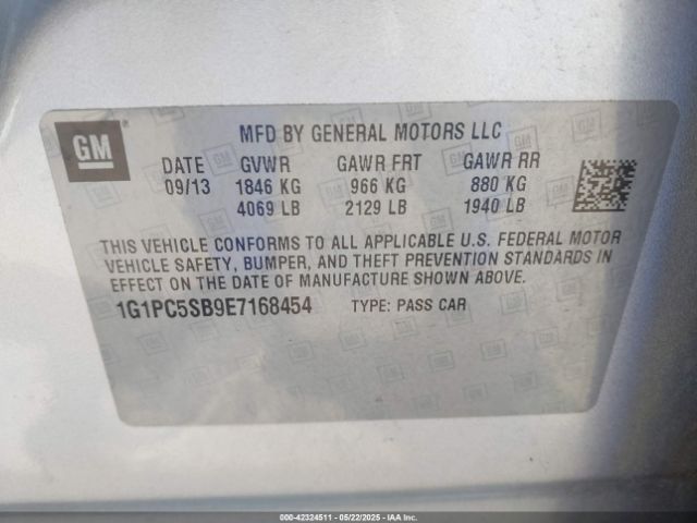 1G1PC5SB9E7168454 Chevrolet Cruze 1lt Auto