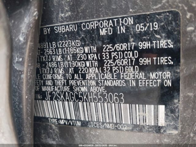 JF2SKAGC5KH553063 Subaru naturally aspirated u5