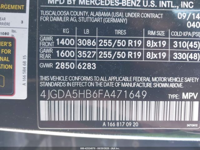 4JGDA5HB6FA471649 Mercedes-Benz Ml 350 4matic