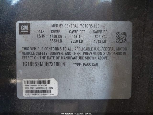 1G1BE5SM0H7210004 Chevrolet Cruze Lt Auto