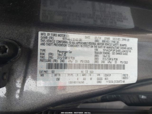 1FADP3F24EL243216 Ford FOCUS SE