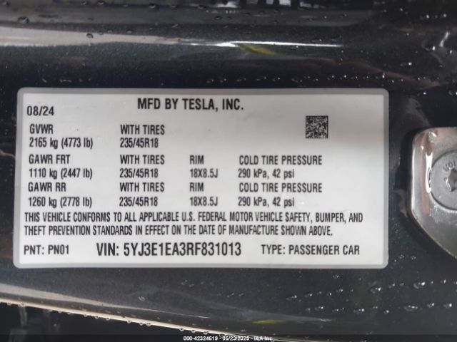 2024 TESLA MODEL 3 5YJ3E1EA3RF831013 Photo 8