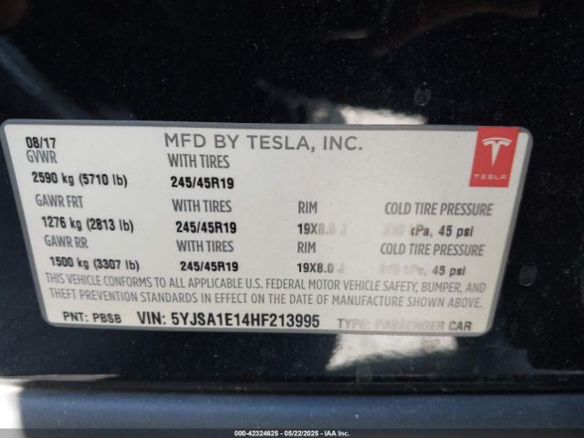 2017 TESLA MODEL S 5YJSA1E14HF213995 Photo 8