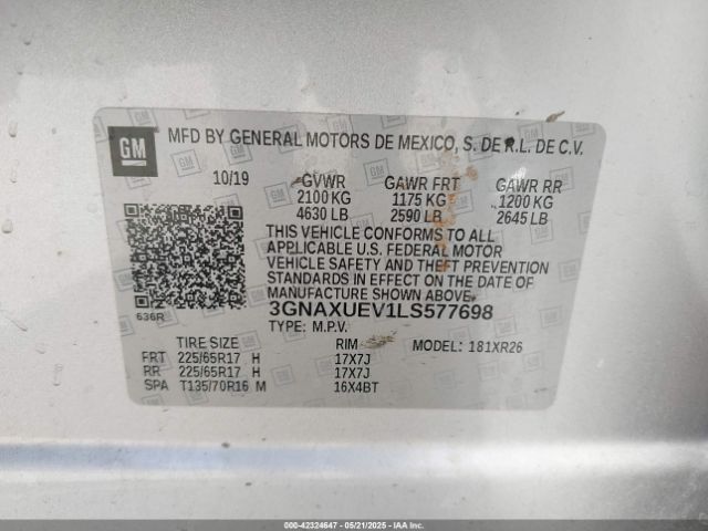3GNAXUEV1LS577698 Chevrolet Equinox Awd Lt 1.5l Turbo