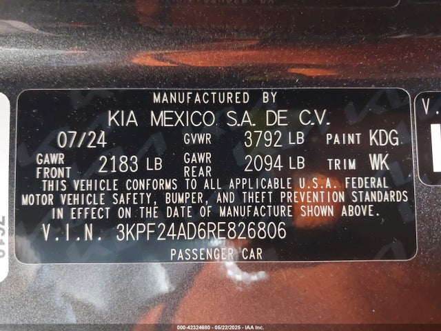 3KPF24AD6RE826806 KIA mpi nu
