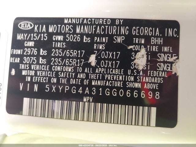 5XYPG4A31GG066698 KIA dohc gdi theta ii