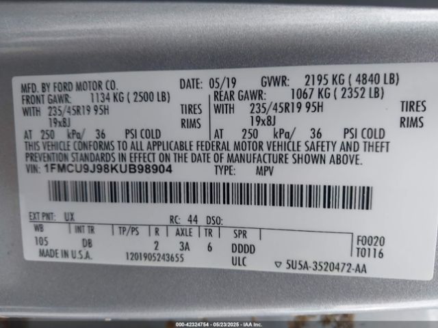 2019 FORD ESCAPE 1FMCU9J98KUB98904 Photo 8