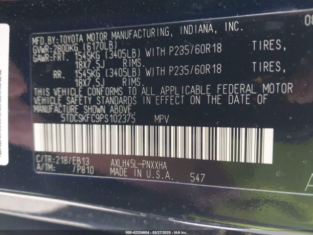 5TDCSKFC9PS102375 Toyota Sienna Woodland Edition