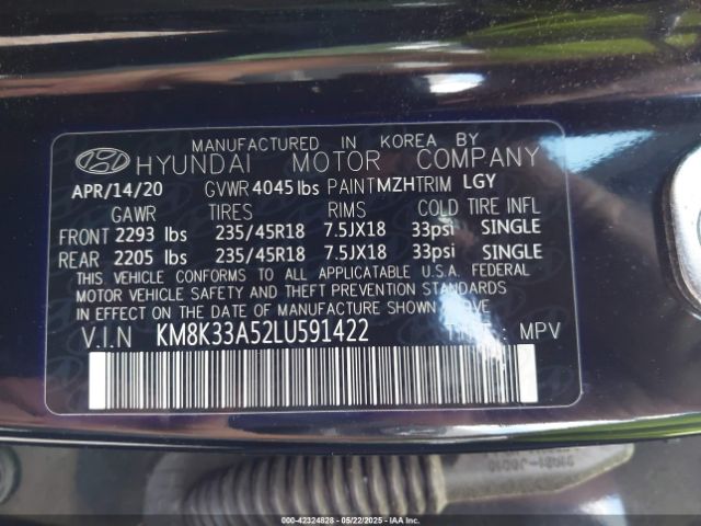 KM8K33A52LU591422 Hyundai Kona Limited