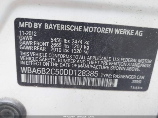 2013 BMW 650I GRAN COUPE WBA6B2C50DD128385 Photo 8