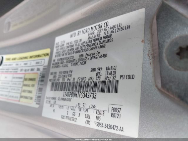 2015 FORD MUSTANG 1FATP8UH1F5343733 Photo 8