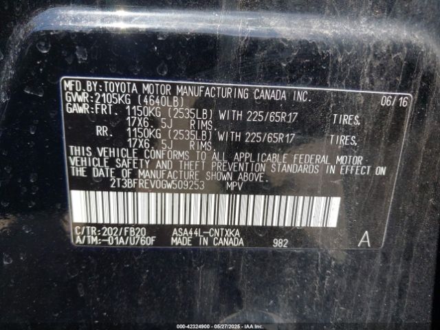 2T3BFREV0GW509253 Toyota RAV4 LE