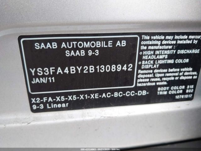 2011 SAAB 9-3 YS3FA4BY2B1308942 Photo 8