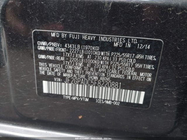 JF2GPADC5F8220881 Subaru Xv Crosstrek 2.0i Premium