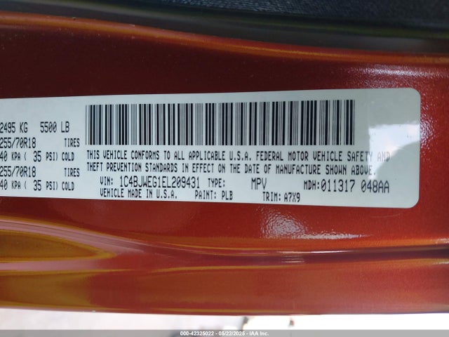 1C4BJWEG1EL209431 Jeep Wrangler Unlimited Sahara