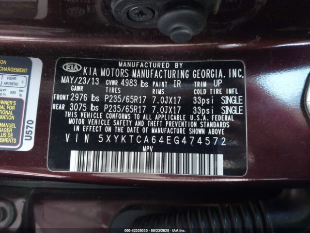 5XYKTCA64EG474572 KIA SORENTO LX