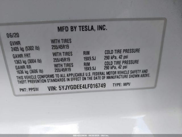 5YJYGDEE4LF016749 Tesla Model Y Long Range Dual Motor All-wheel Drive