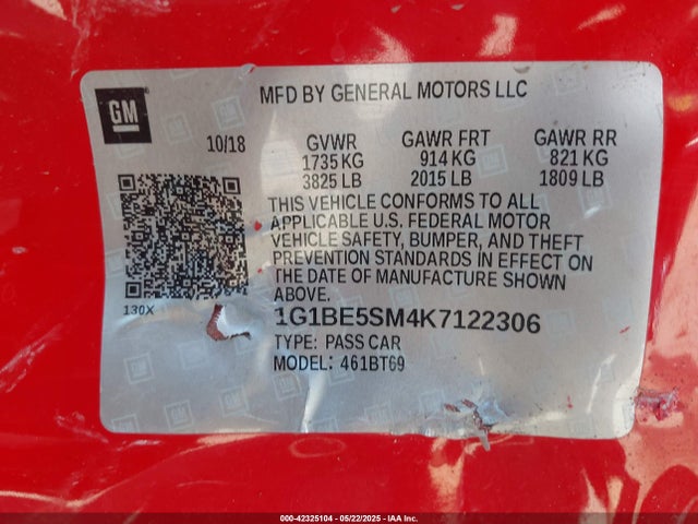 1G1BE5SM4K7122306 Chevrolet le2 -di: direct injection, vvt: variable valve timing, gen, alum