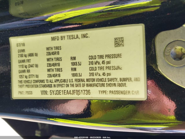 2018 TESLA MODEL 3 5YJ3E1EA4JF051736 Photo 8