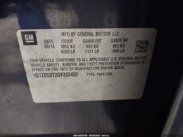 1G1ZE5ST2GF302452 Chevrolet MALIBU 1LT