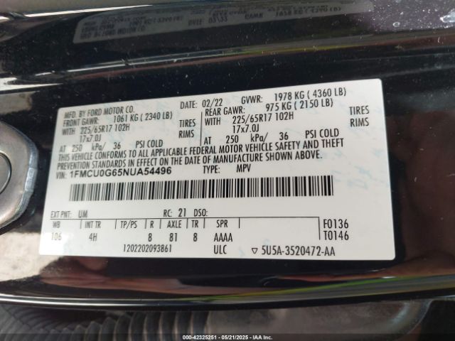 2022 FORD ESCAPE 1FMCU0G65NUA54496 Photo 8