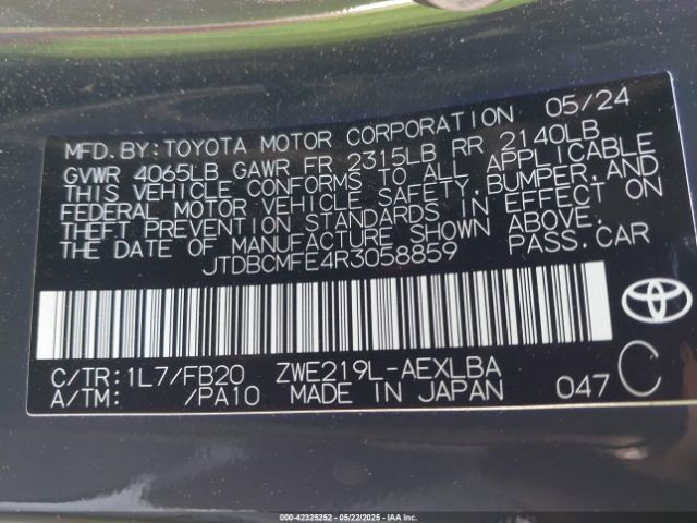 JTDBCMFE4R3058859 Toyota Corolla Hybrid Le