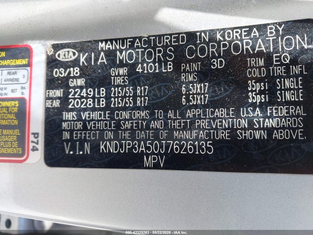 KIA SOUL + 2018 KNDJP3A50J7626135 Image 9
