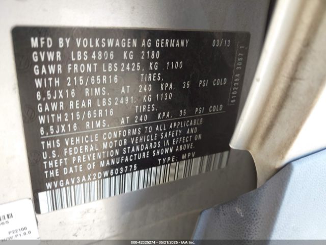 2013 VOLKSWAGEN TIGUAN WVGAV3AX2DW603775 Photo 8