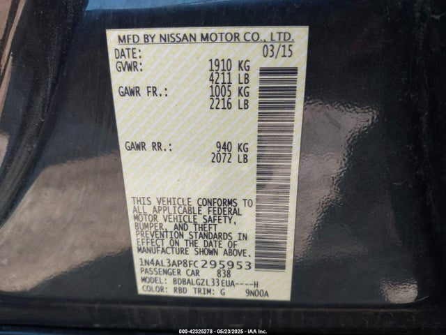 1N4AL3AP8FC295953 Nissan Altima 2.5 S