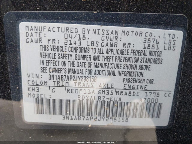 3N1AB7AP2JY298158 Nissan 2018