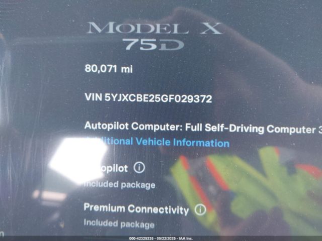 5YJXCBE25GF029372 Tesla Model X 60d/70d/75d/90d/p100d