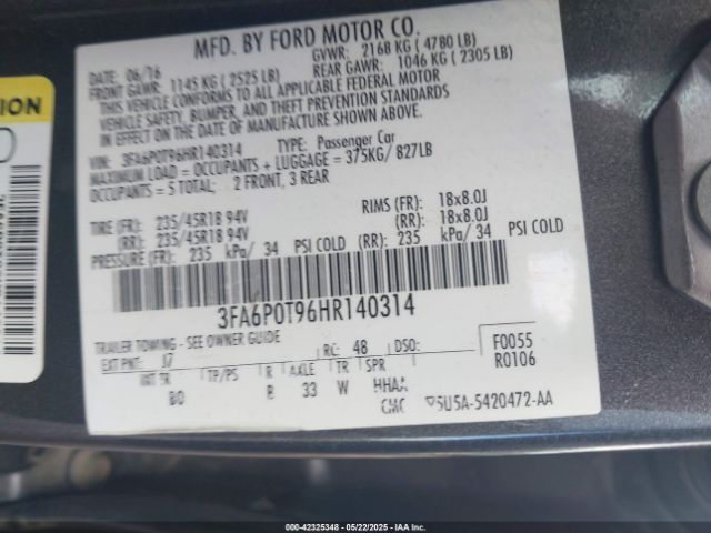2017 FORD FUSION 3FA6P0T96HR140314 Photo 8