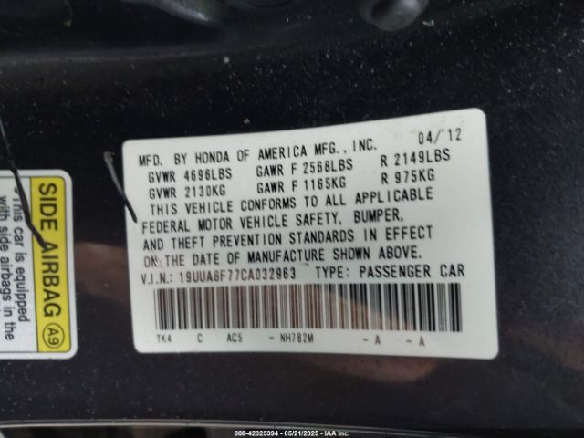 2012 ACURA TL 19UUA8F77CA032963 Photo 8