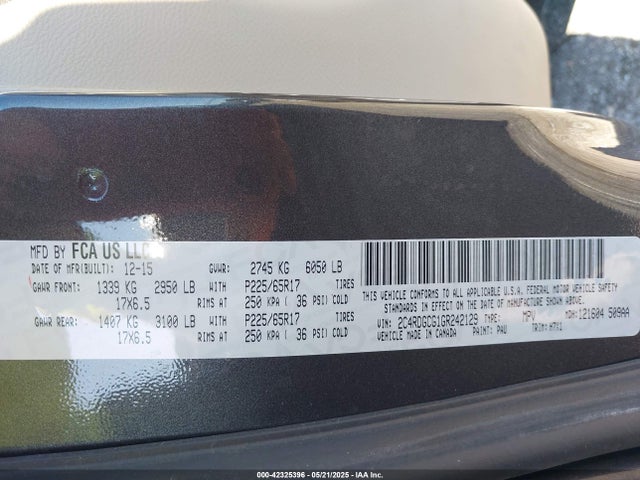 2C4RDGCG1GR242129 Dodge Grand Caravan Sxt