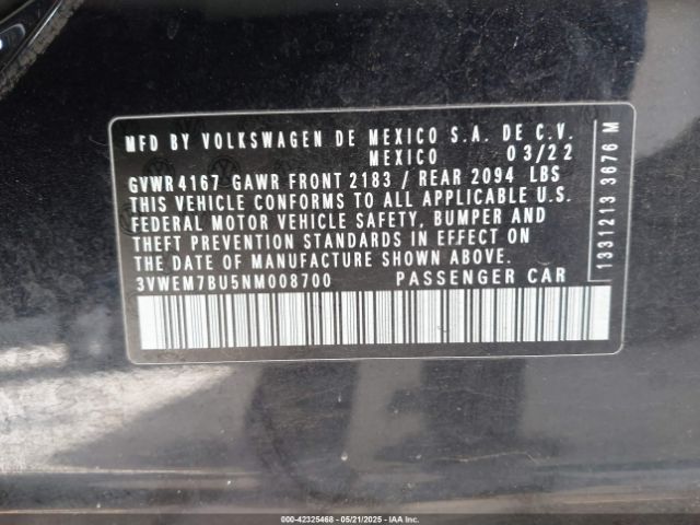 3VWEM7BU5NM008700 Volkswagen Jetta 1.5t Se