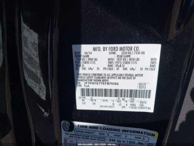 1FTFW1ET7EFB75352 Ford F-150 Xlt