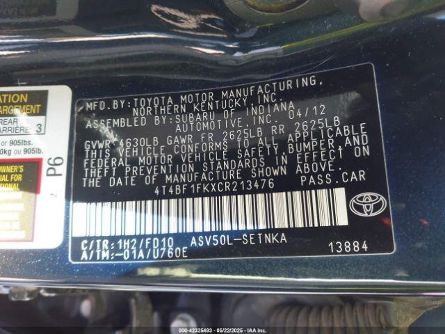 2012 TOYOTA CAMRY 4T4BF1FKXCR213476 Photo 8