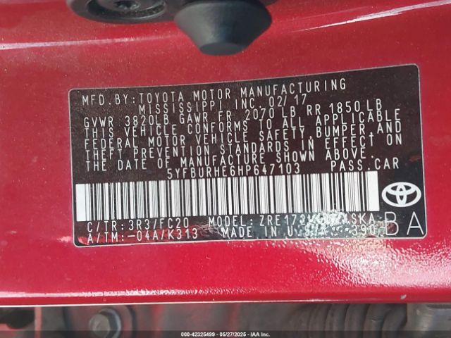 5YFBURHE6HP647103 Toyota Corolla L/le/se/se Special Edition/xle/xse