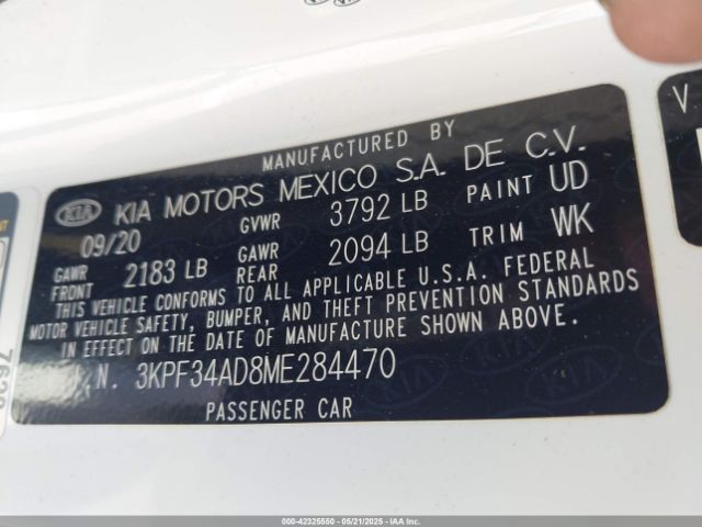 3KPF34AD8ME284470 KIA Forte Gt-line