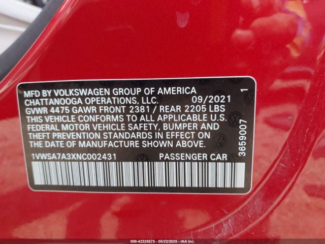 2022 VOLKSWAGEN PASSAT 1VWSA7A3XNC002431 Photo 8
