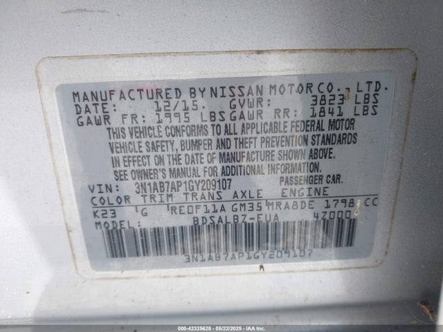 Nissan SENTRA S 2016 3N1AB7AP1GY209107 Image 9